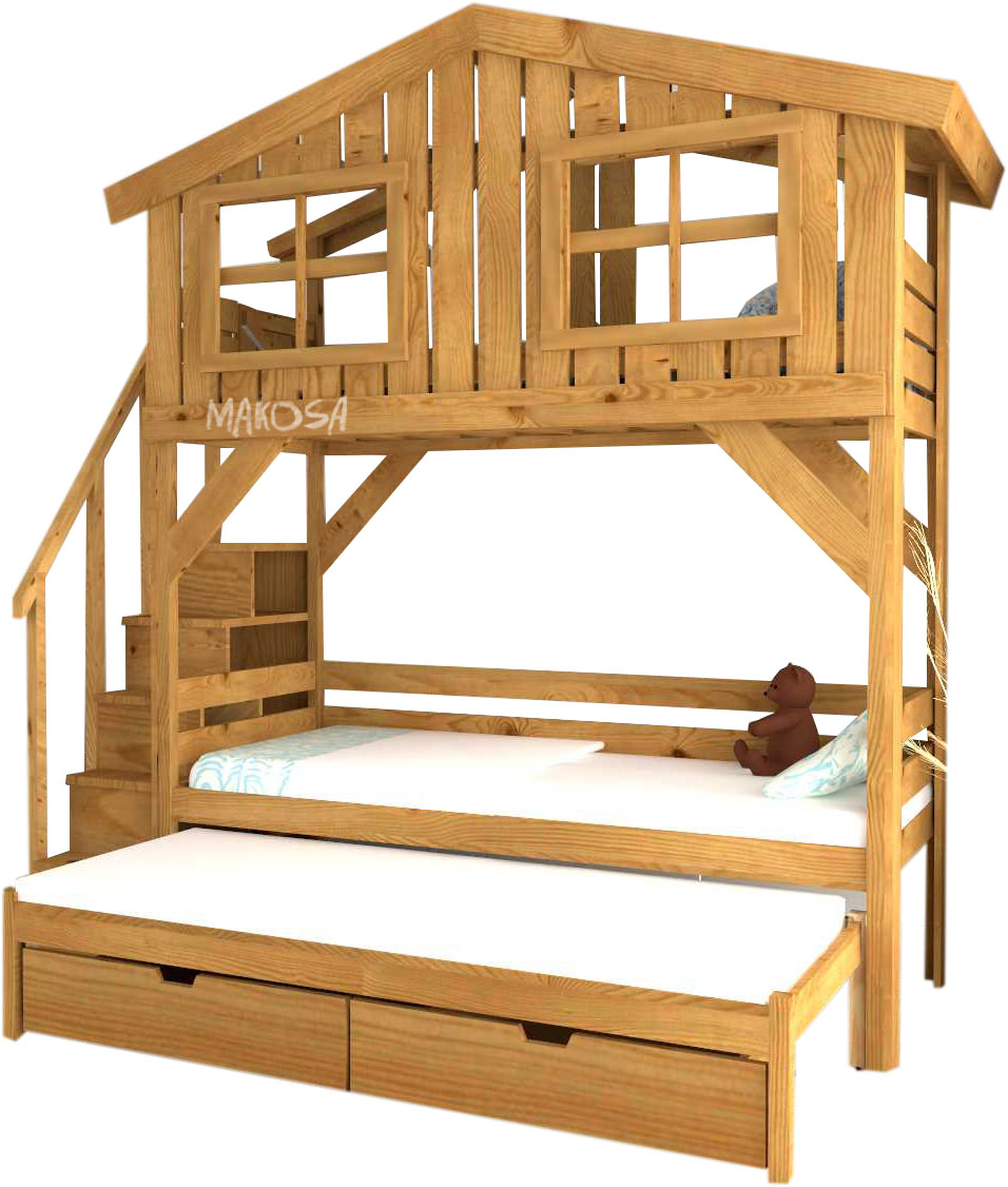 картинка Двухъярусная выдвижная кровать-домик из массива Колорадо от магазина makosa.ru