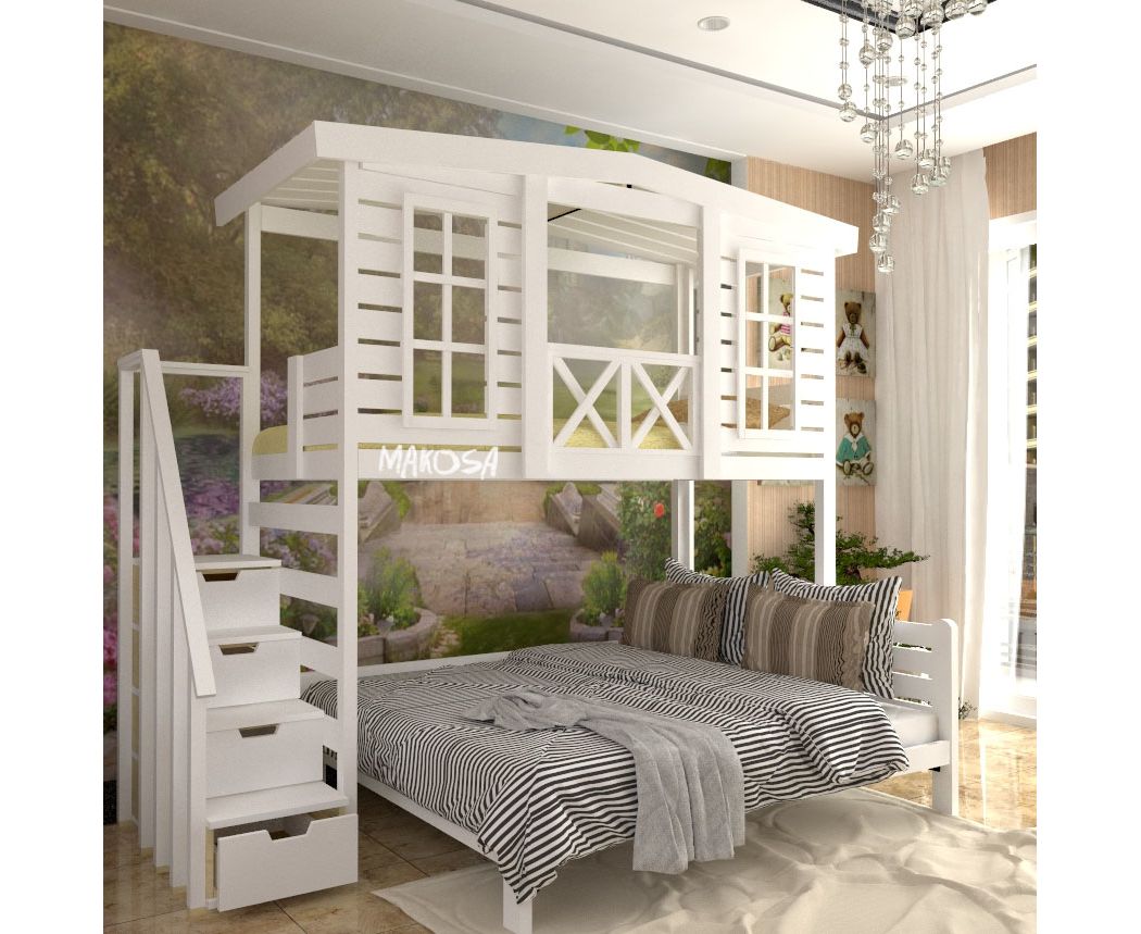 картинка Двухъярусная двуспальная кровать из массива Берта от магазина makosa.ru