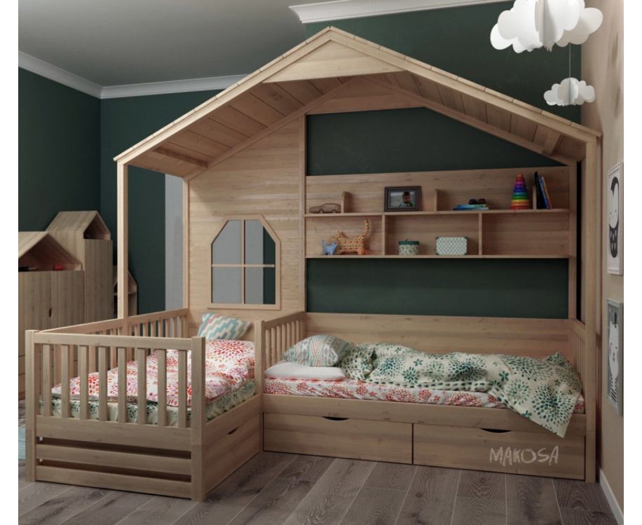 картинка Детская кровать домик для двоих детей Корнер от магазина makosa.ru