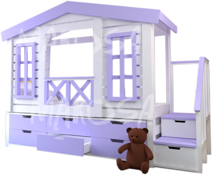 картинка Детская кровать-домик с комодом Хоста от магазина makosa.ru