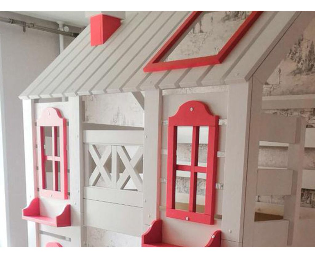 картинка Двухъярусная кровать-домик из массива Рассвет от магазина makosa.ru