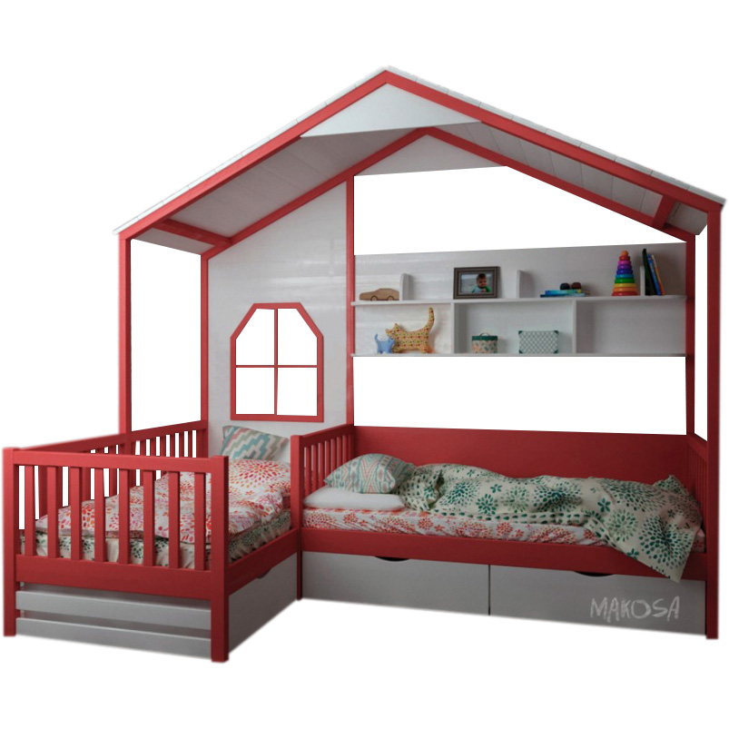 картинка Детская кровать домик для двоих детей Корнер от магазина makosa.ru